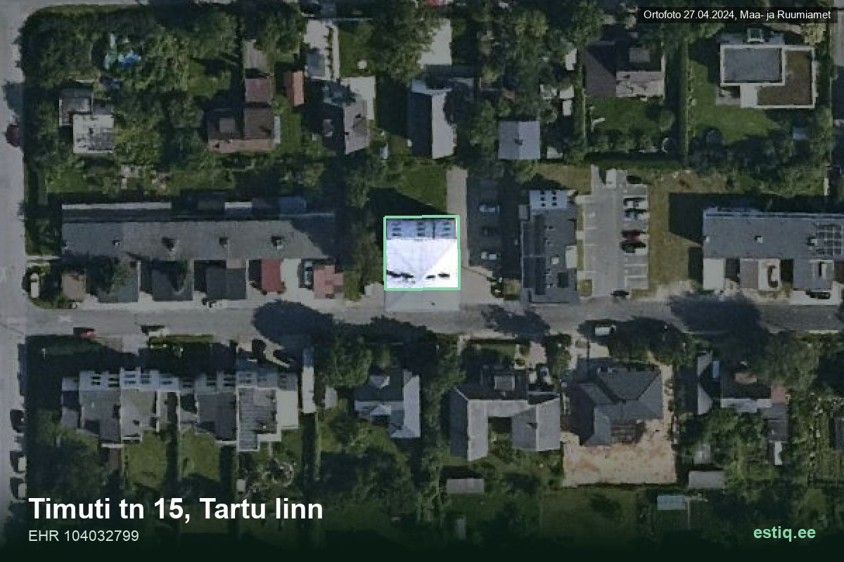 Timuti tänav 15, Tartu – hoone aerofoto, kontuur ehitisregistri (EHR) andmetest