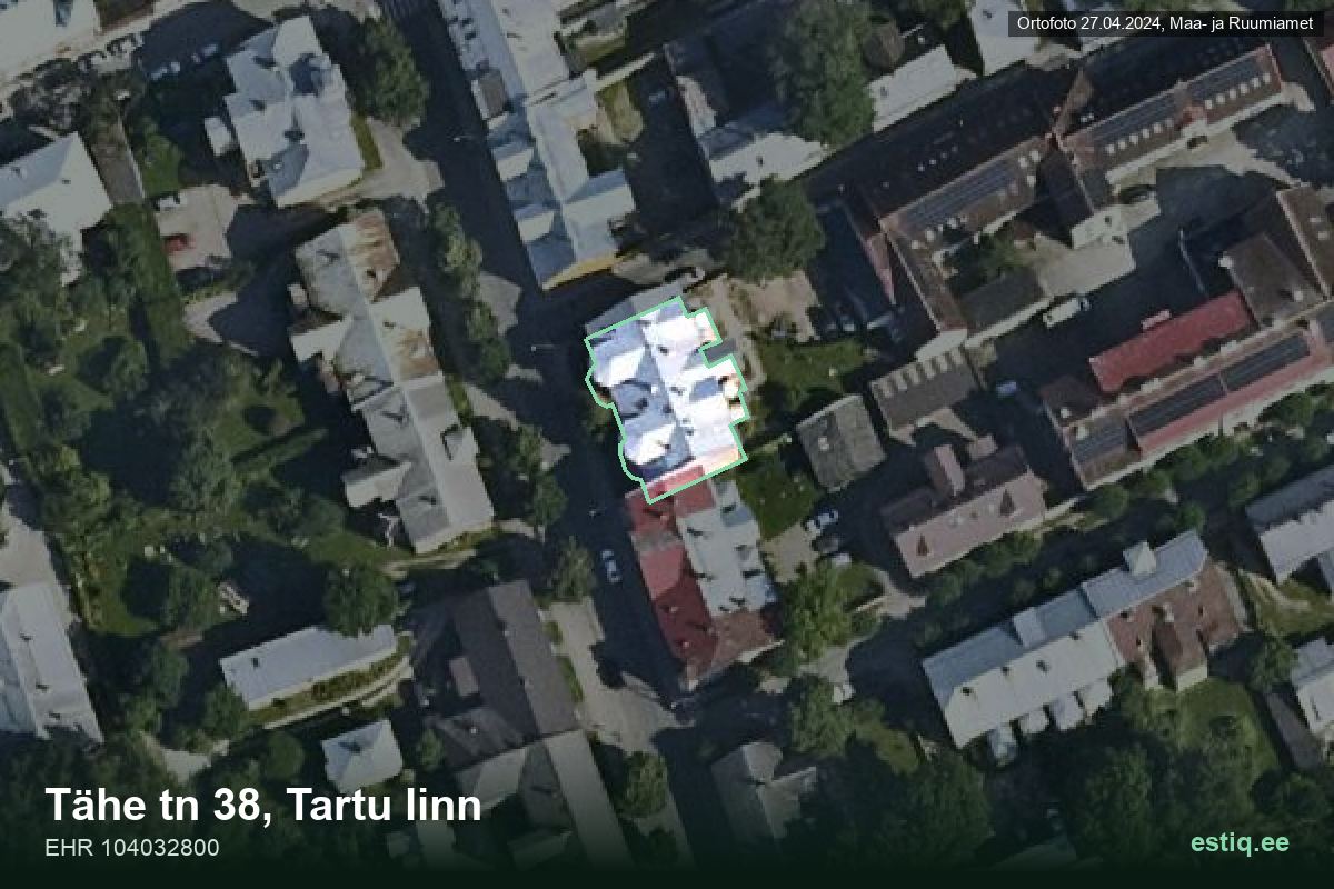 Tähe tänav 38, Tartu – hoone aerofoto, kontuur ehitisregistri (EHR) andmetest