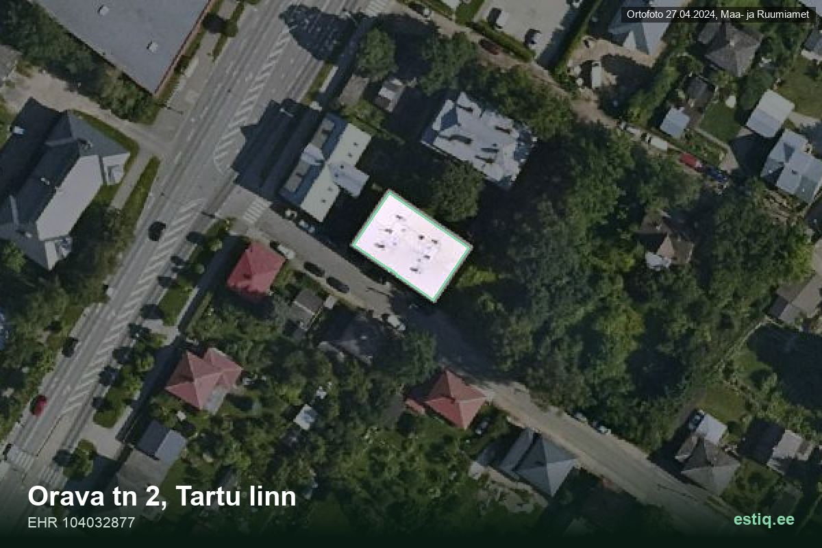 Orava tänav 2, Tartu – hoone aerofoto, kontuur ehitisregistri (EHR) andmetest