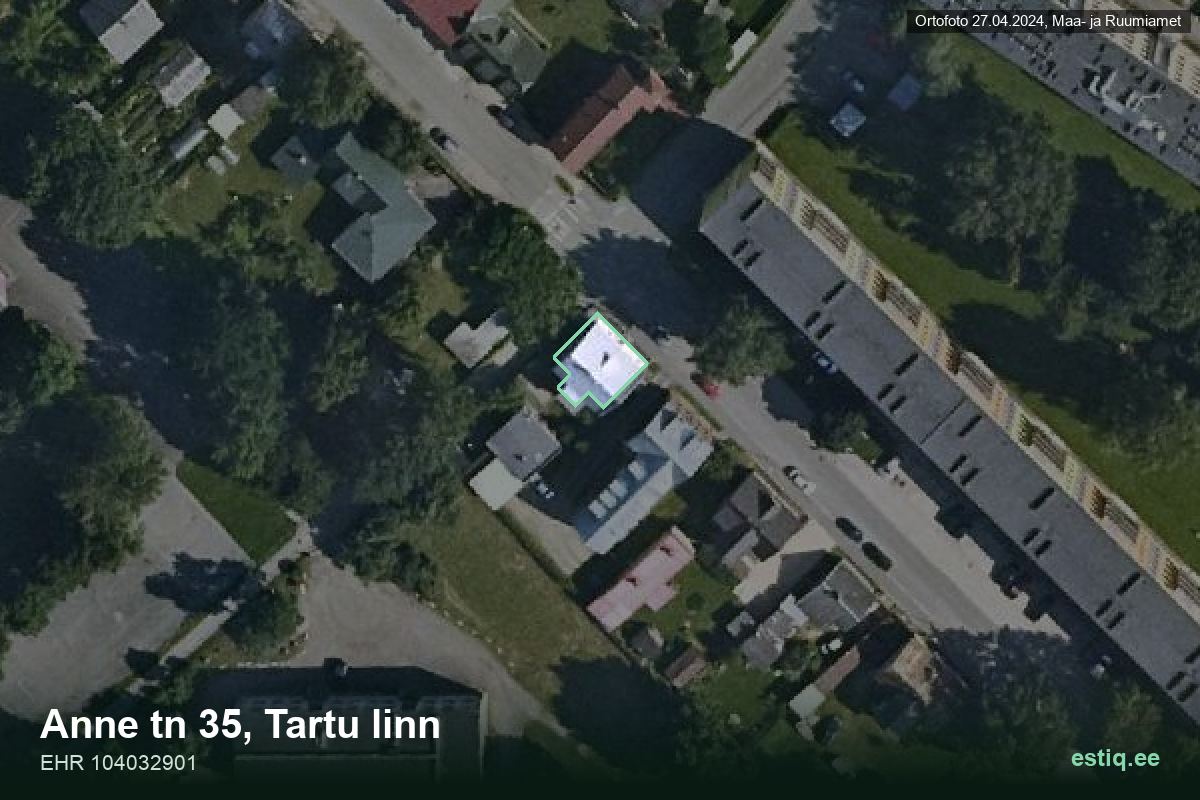 Anne tänav 35, Tartu – hoone aerofoto, kontuur ehitisregistri (EHR) andmetest