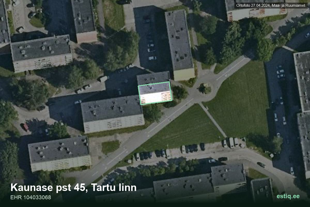 Kaunase pst 45, Tartu – hoone aerofoto, kontuur ehitisregistri (EHR) andmetest