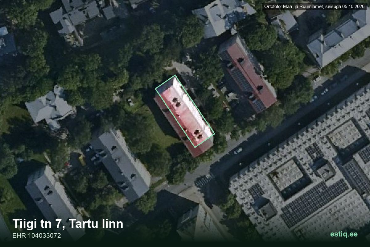 Tiigi tänav 7, Tartu – hoone aerofoto, kontuur ehitisregistri (EHR) andmetest