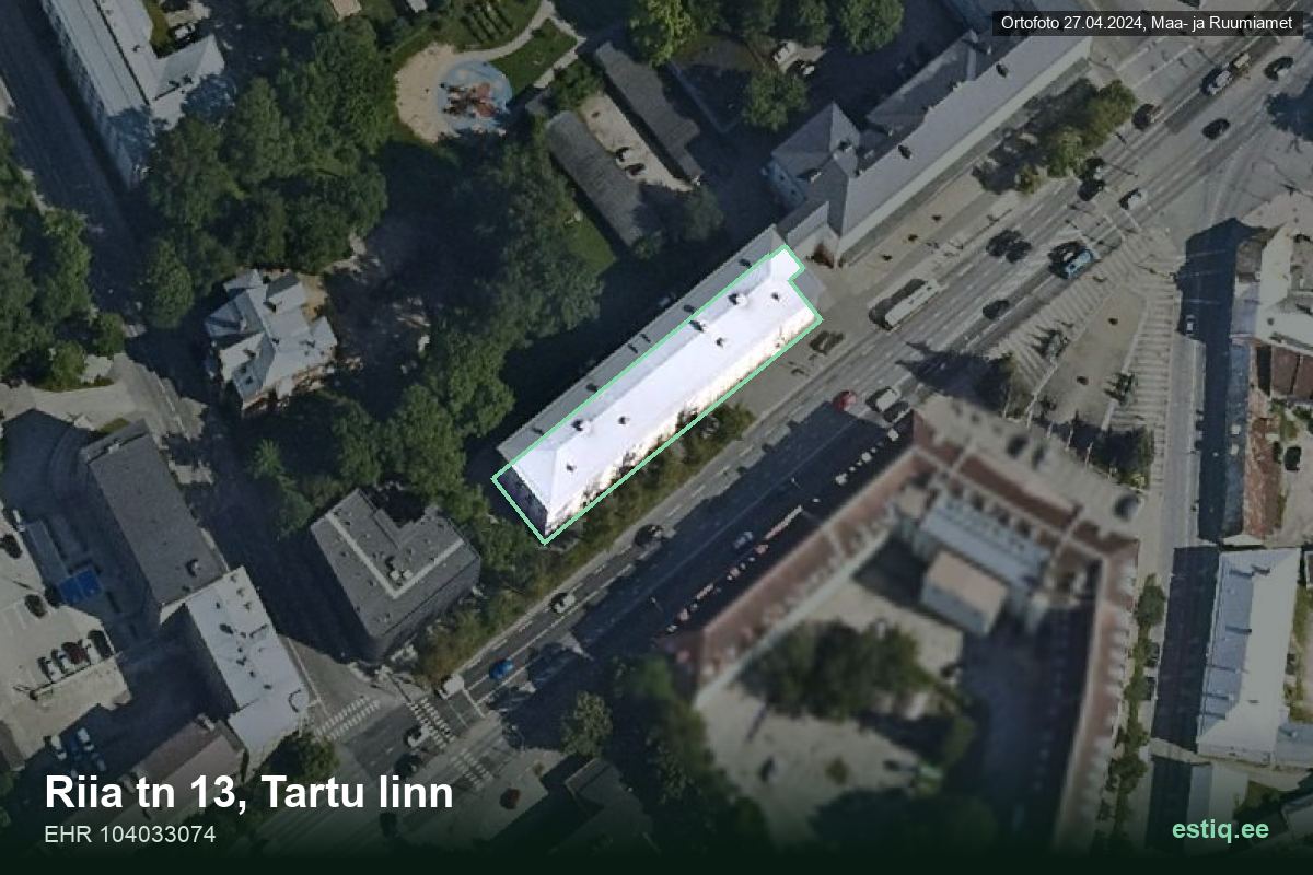Riia tänav 13, Tartu – hoone aerofoto, kontuur ehitisregistri (EHR) andmetest