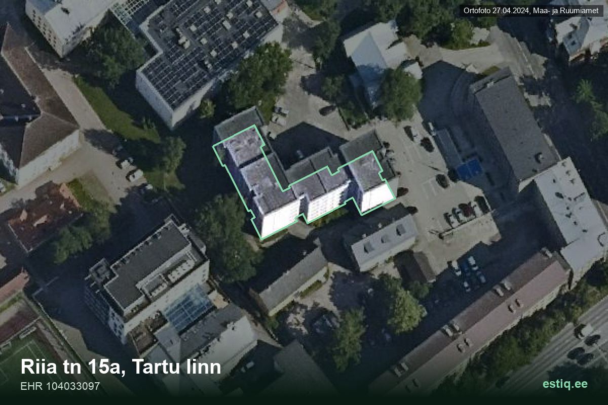 Riia tänav 15a, Tartu – hoone aerofoto, kontuur ehitisregistri (EHR) andmetest