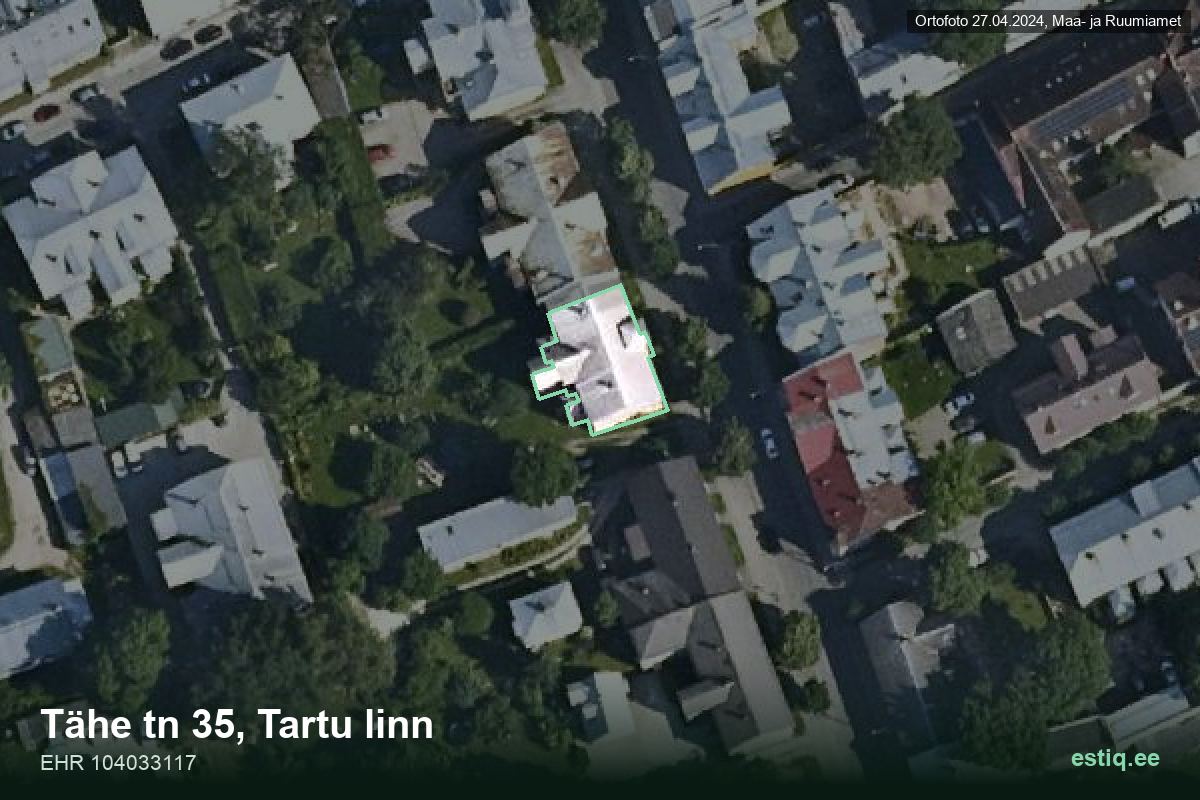 Tähe tänav 35, Tartu – hoone aerofoto, kontuur ehitisregistri (EHR) andmetest