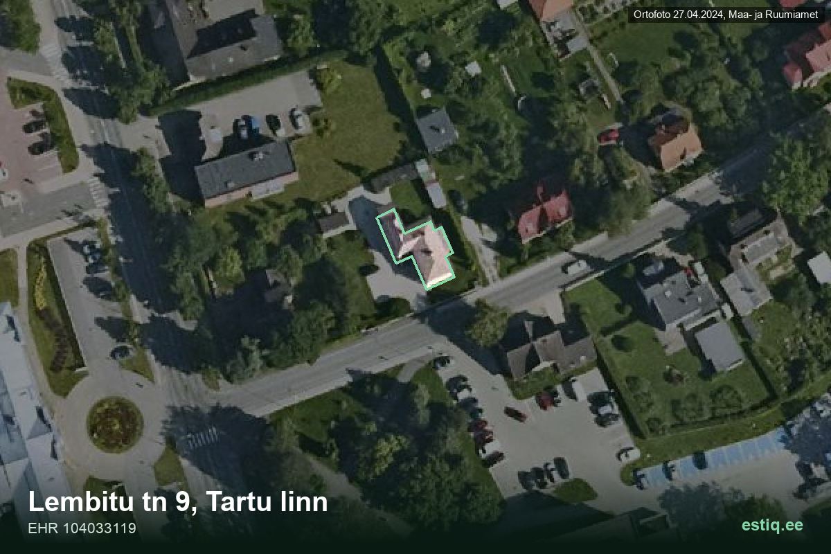 Lembitu tänav 9, Tartu – аэрофото дома, контур по данным регистра строений (EHR)