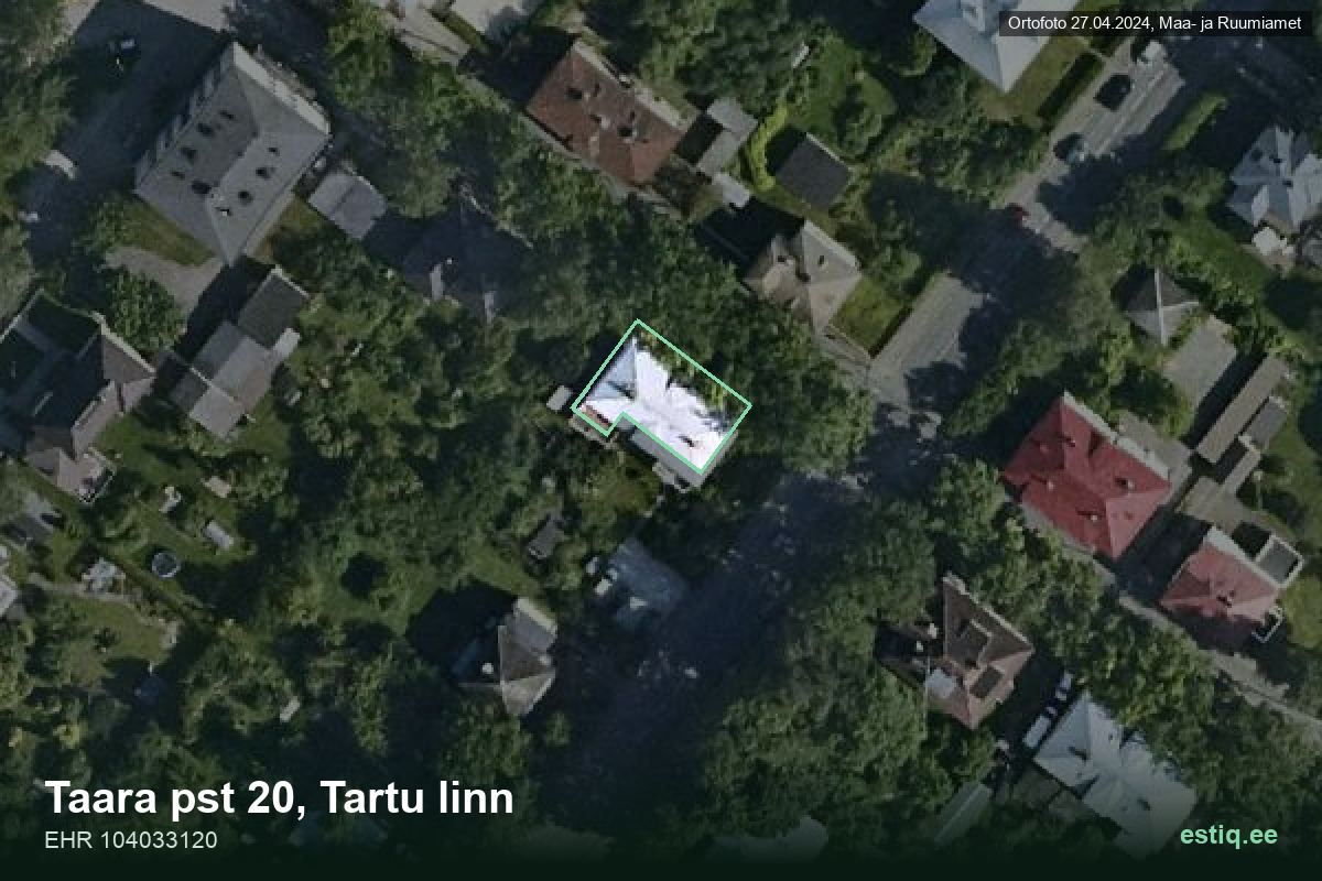 Taara pst 20, Tartu – hoone aerofoto, kontuur ehitisregistri (EHR) andmetest