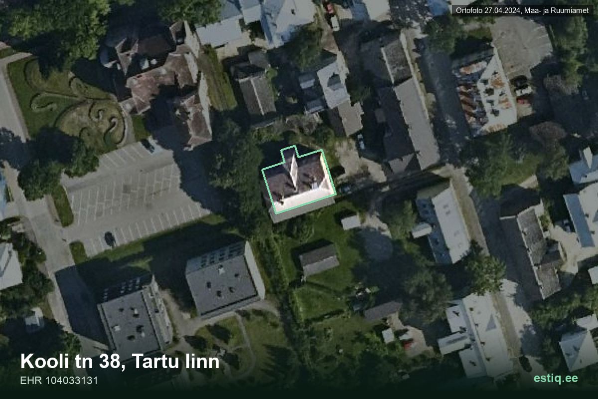 Kooli tänav 38, Tartu – aerial photo of the building, outline from the Building Register (EHR)