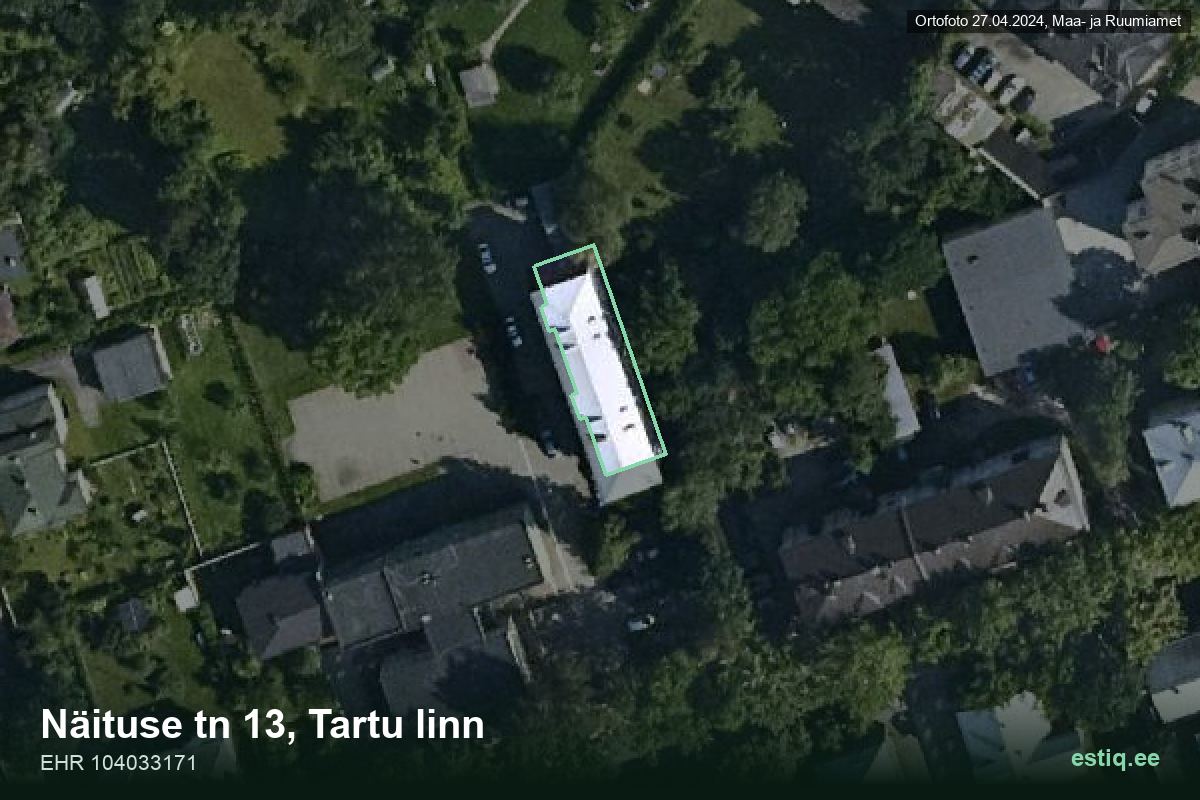 Näituse tänav 13, Tartu – hoone aerofoto, kontuur ehitisregistri (EHR) andmetest