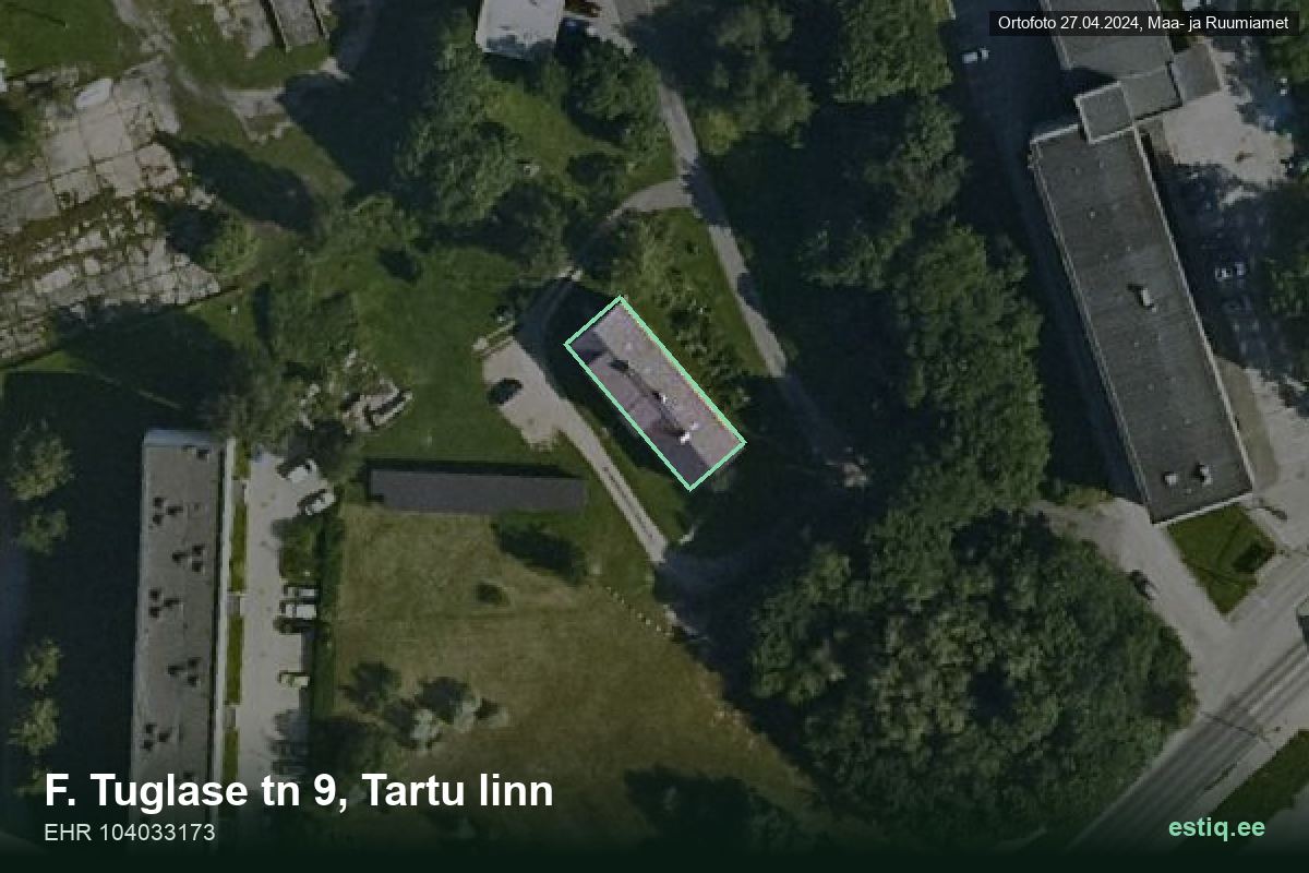 Tuglase tänav 9, Tartu – hoone aerofoto, kontuur ehitisregistri (EHR) andmetest