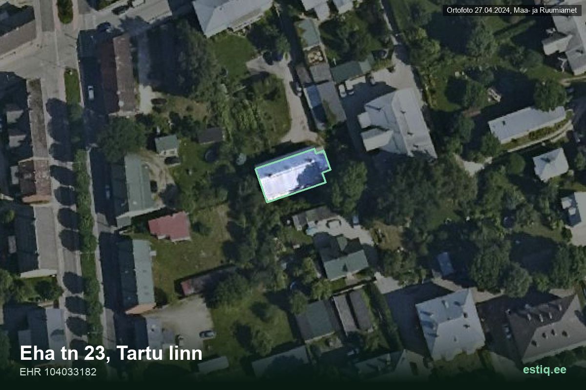 Eha tänav 23, Tartu – hoone aerofoto, kontuur ehitisregistri (EHR) andmetest