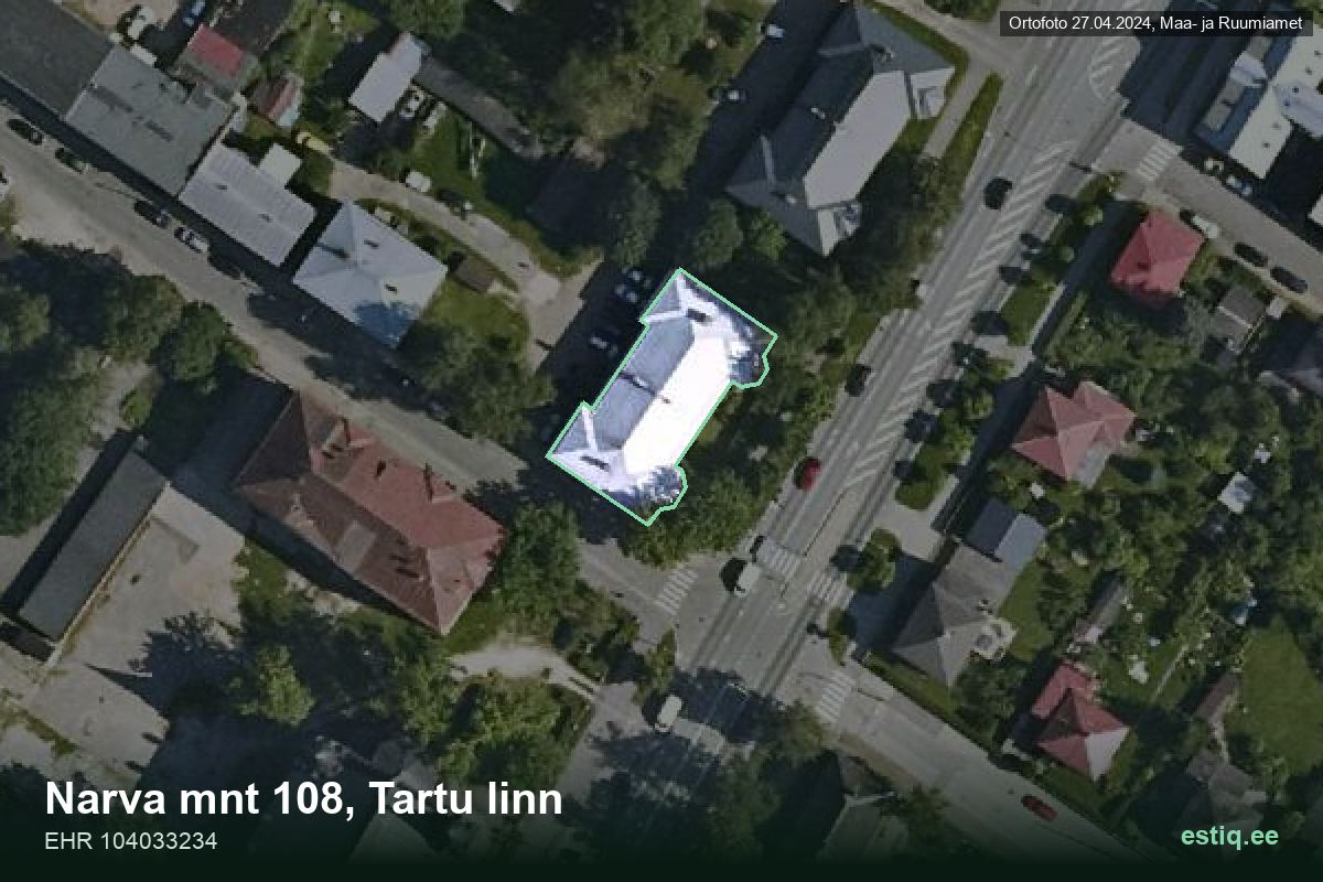 Narva mnt 108, Tartu – ilmakuva rakennuksesta, ääriviiva rakennusrekisteristä (EHR)