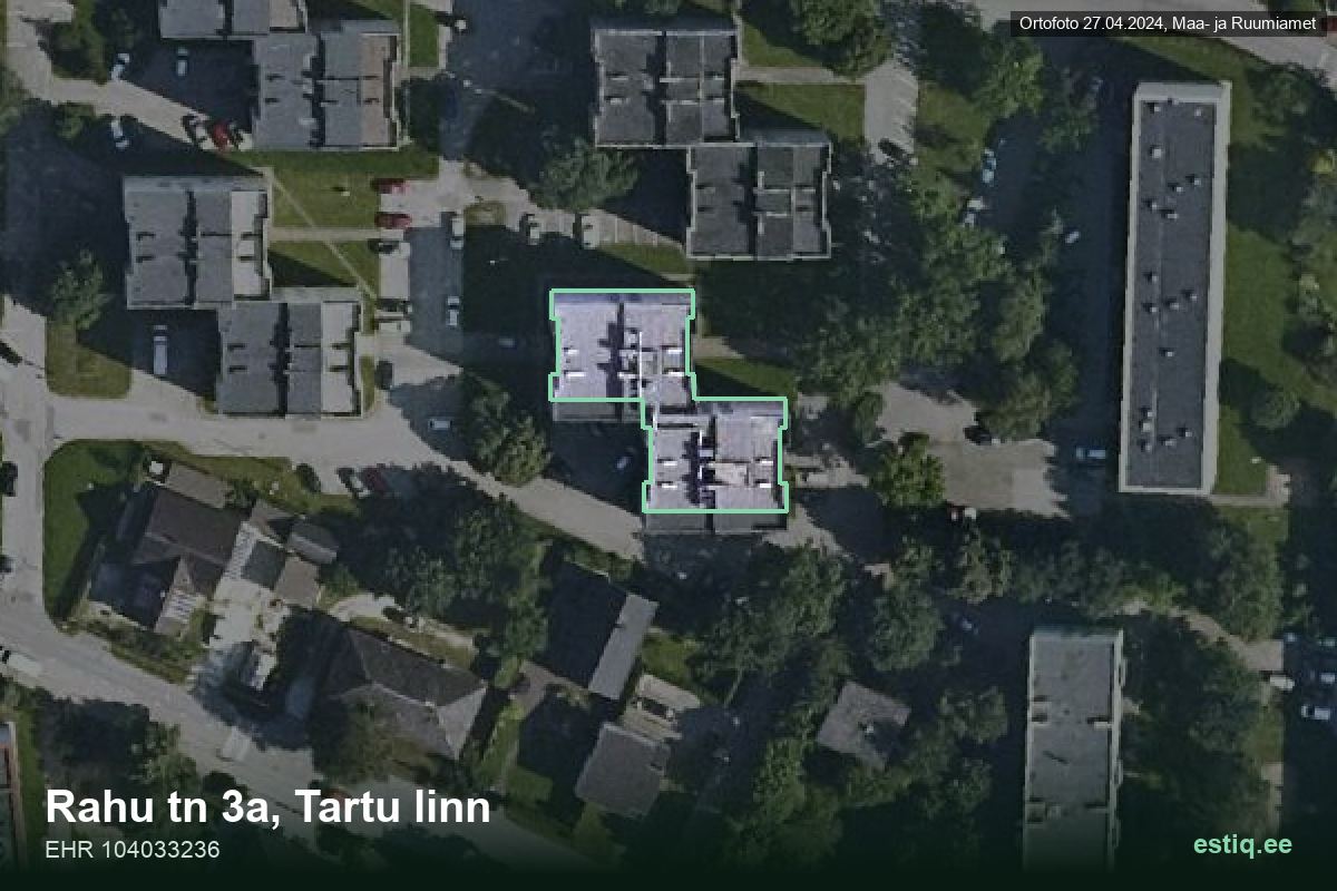 Rahu tänav 3a, Tartu – ilmakuva rakennuksesta, ääriviiva rakennusrekisteristä (EHR)