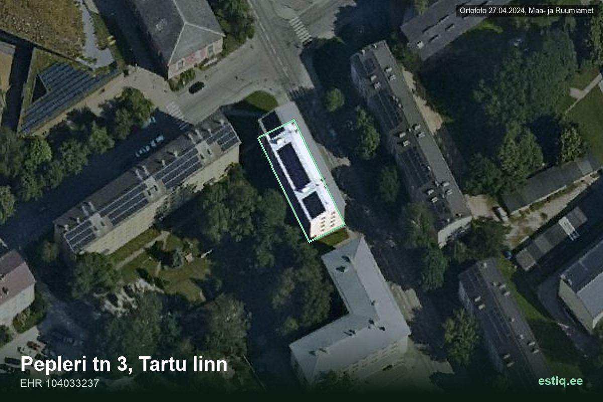 Pepleri tänav 3, Tartu – hoone aerofoto, kontuur ehitisregistri (EHR) andmetest