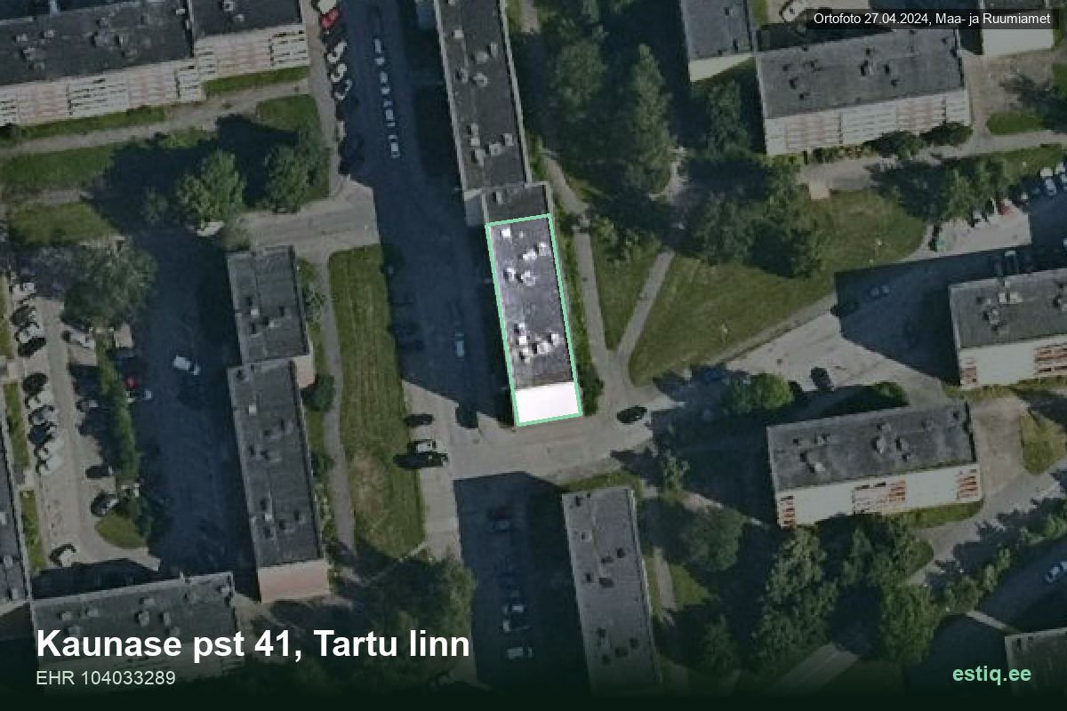 Kaunase pst 41, Tartu – hoone aerofoto, kontuur ehitisregistri (EHR) andmetest