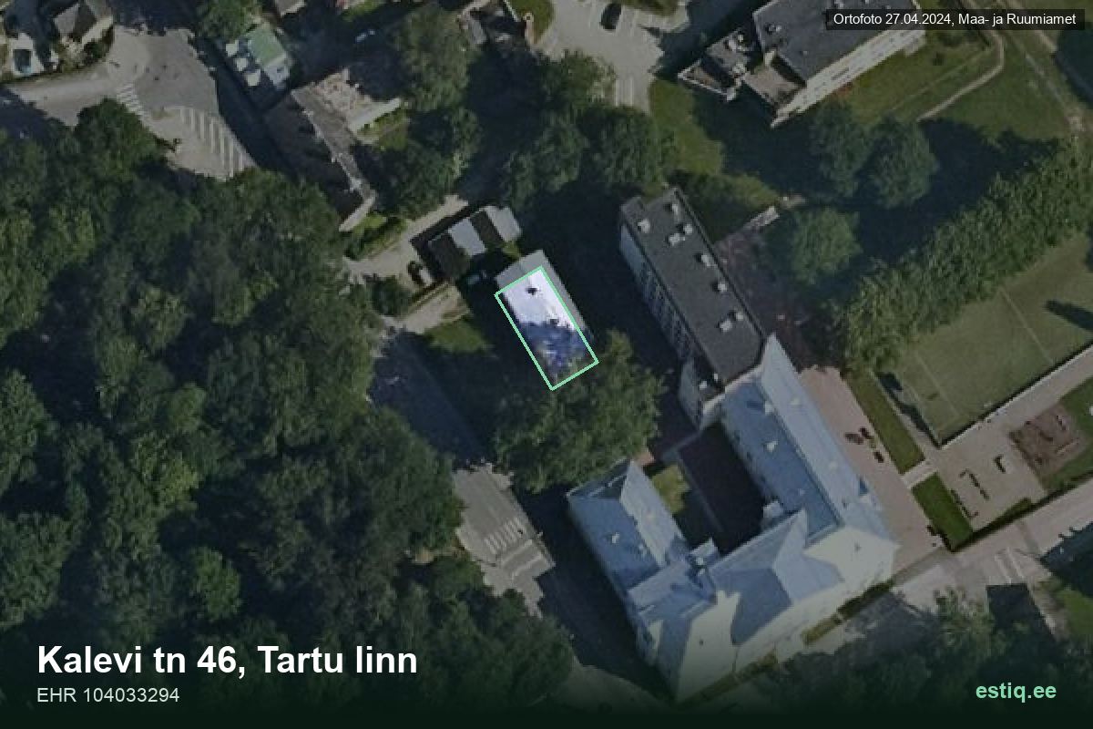 Kalevi tänav 46, Tartu – hoone aerofoto, kontuur ehitisregistri (EHR) andmetest