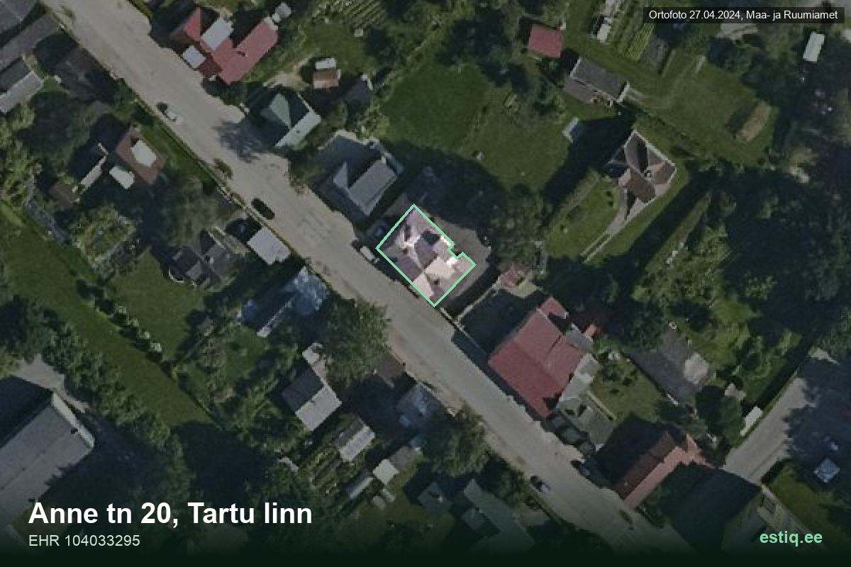 Anne tänav 20, Tartu – hoone aerofoto, kontuur ehitisregistri (EHR) andmetest