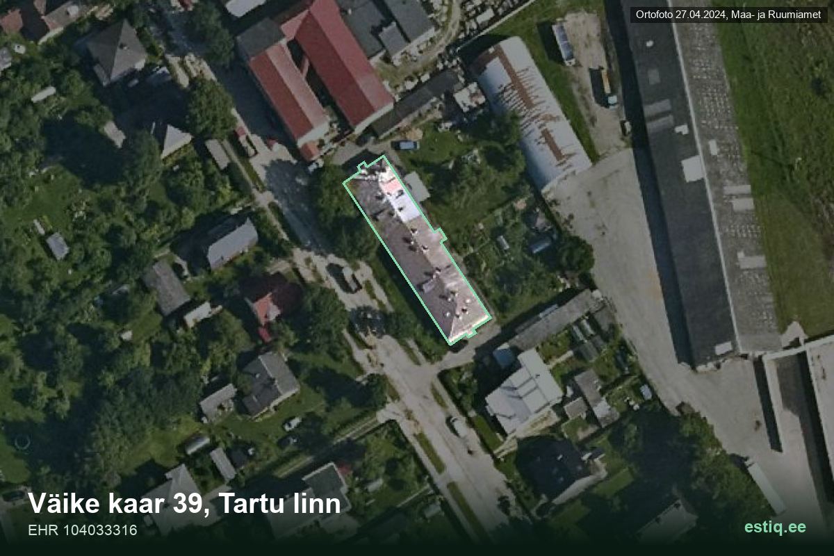 Väike kaar 39, Tartu – hoone aerofoto, kontuur ehitisregistri (EHR) andmetest