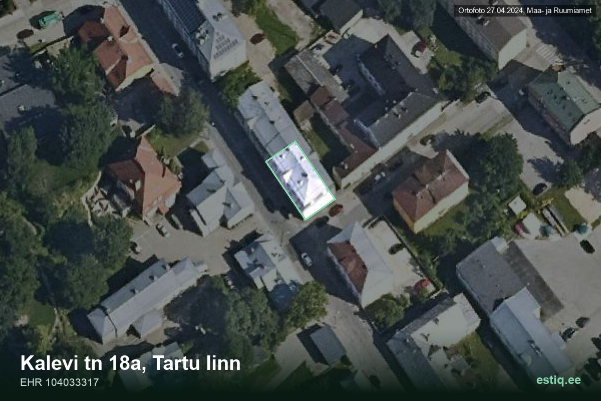 Kalevi tänav 18a, Tartu – hoone aerofoto, kontuur ehitisregistri (EHR) andmetest