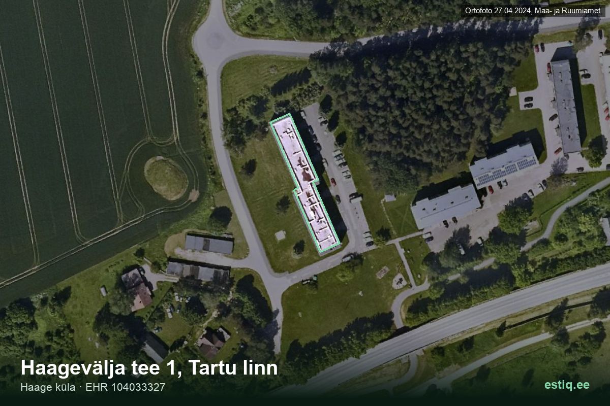 Haagevälja tee 1, Tartu – аэрофото дома, контур по данным регистра строений (EHR)