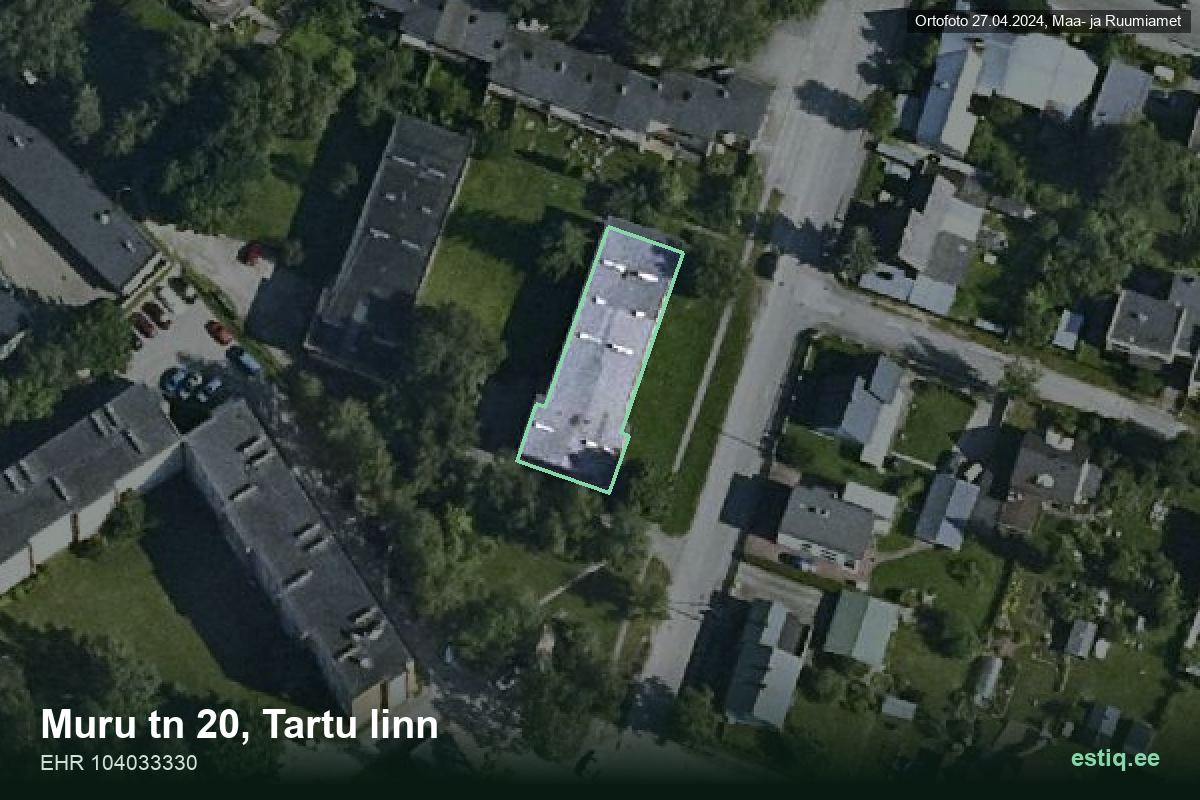 Muru tänav 20, Tartu – ilmakuva rakennuksesta, ääriviiva rakennusrekisteristä (EHR)