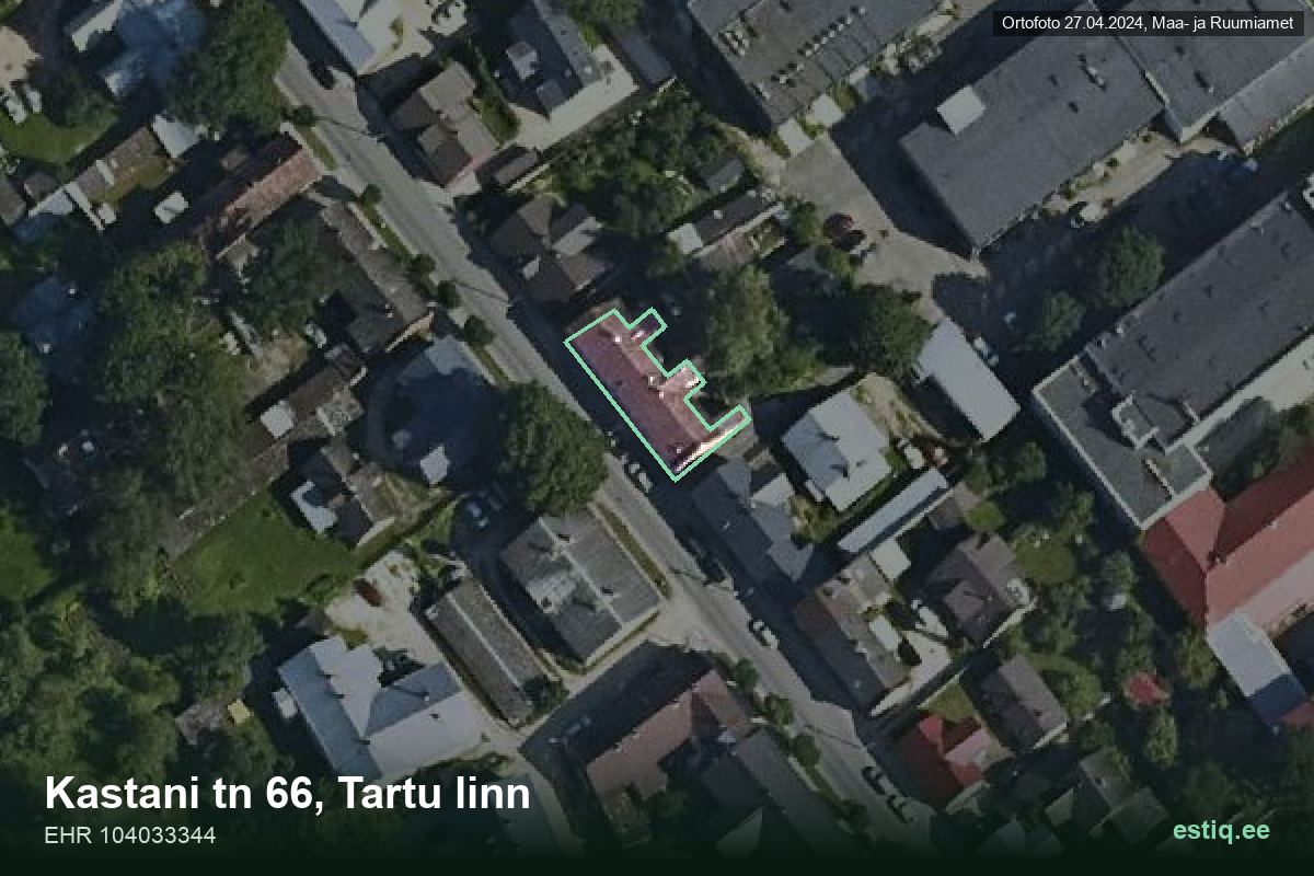 Kastani tänav 66, Tartu – hoone aerofoto, kontuur ehitisregistri (EHR) andmetest