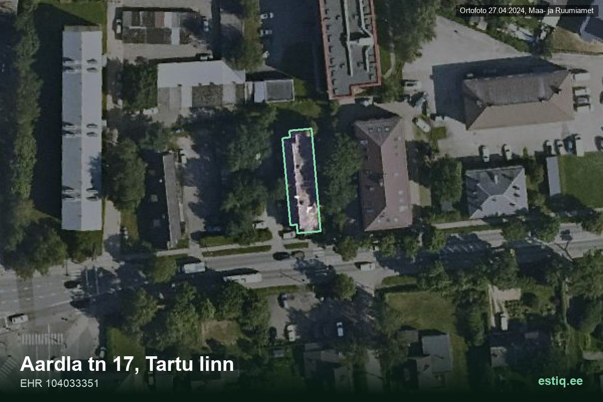 Aardla tänav 17, Tartu – hoone aerofoto, kontuur ehitisregistri (EHR) andmetest