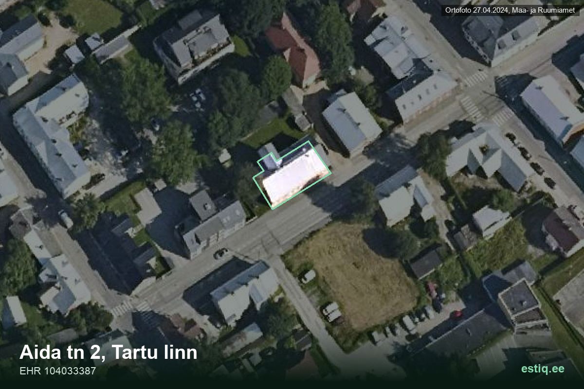 Aida tänav 2, Tartu – aerial photo of the building, outline from the Building Register (EHR)
