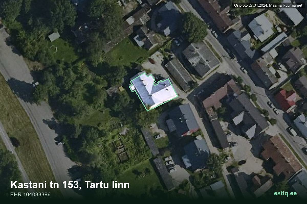 Kastani tänav 153, Tartu – ilmakuva rakennuksesta, ääriviiva rakennusrekisteristä (EHR)