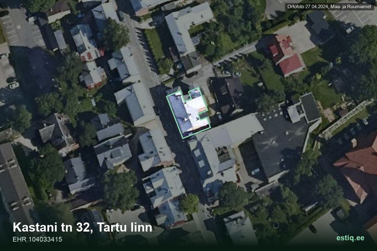 Kastani tänav 32, Tartu – hoone aerofoto, kontuur ehitisregistri (EHR) andmetest