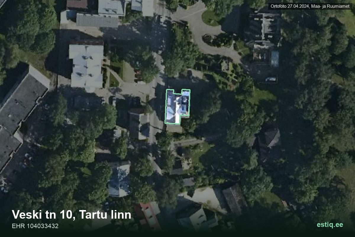 Veski tänav 10, Tartu – hoone aerofoto, kontuur ehitisregistri (EHR) andmetest