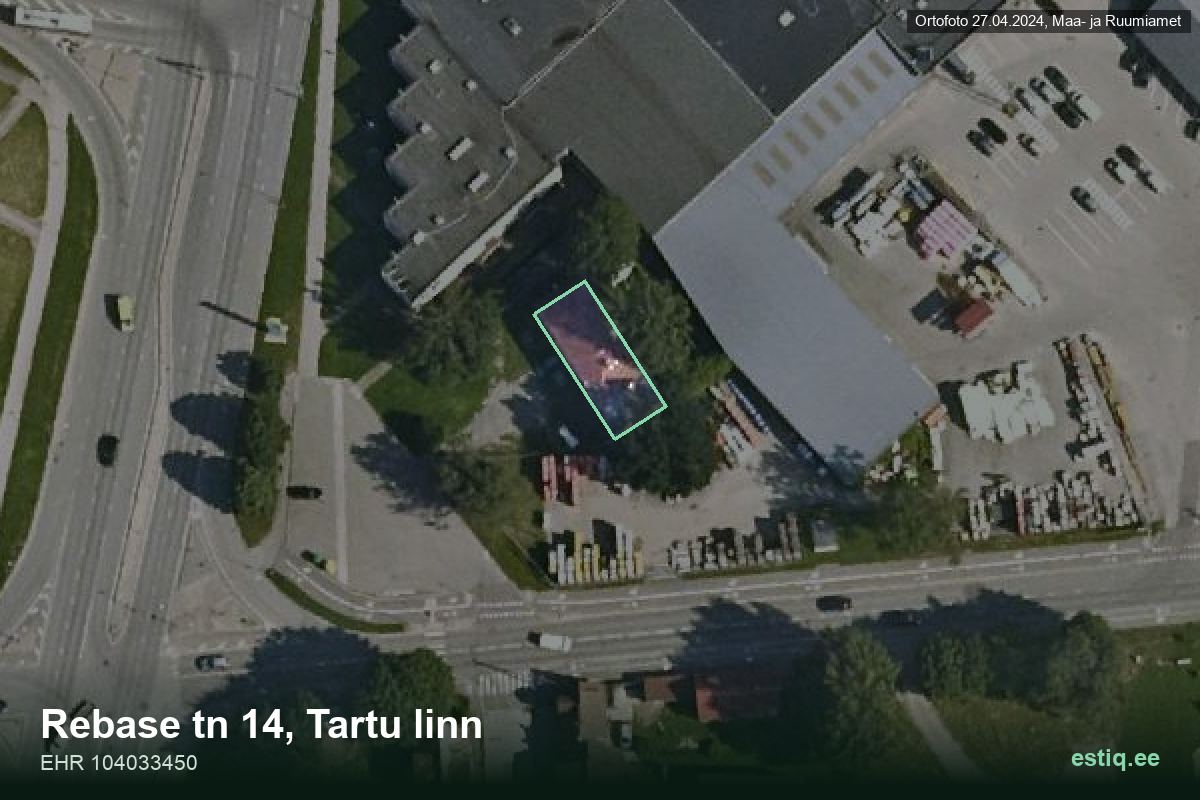 Rebase tänav 14, Tartu – hoone aerofoto, kontuur ehitisregistri (EHR) andmetest