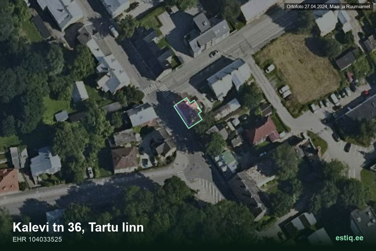 Kalevi tänav 36, Tartu – hoone aerofoto, kontuur ehitisregistri (EHR) andmetest