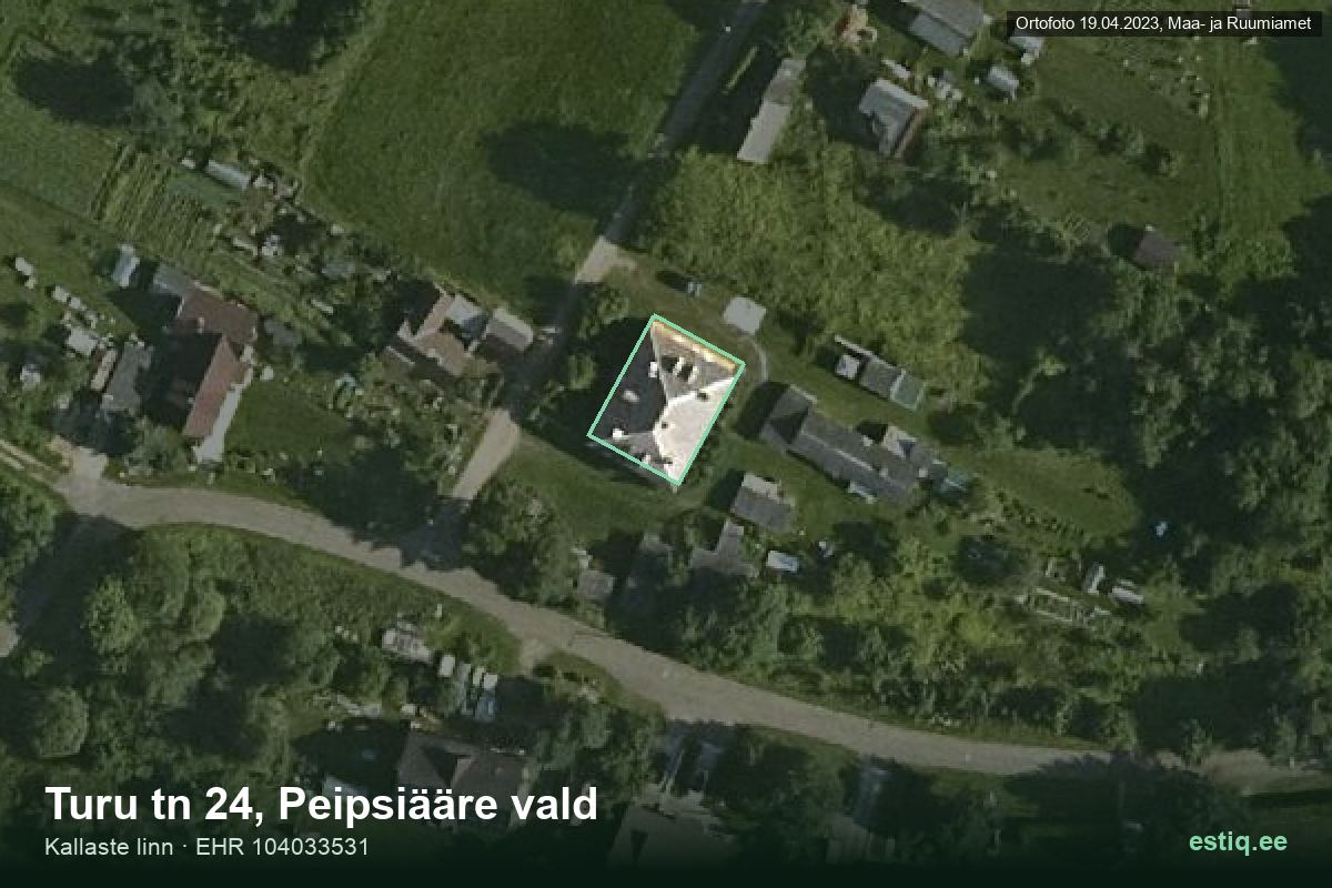Turu tänav 24, Peipsiääre vald – hoone aerofoto, kontuur ehitisregistri (EHR) andmetest