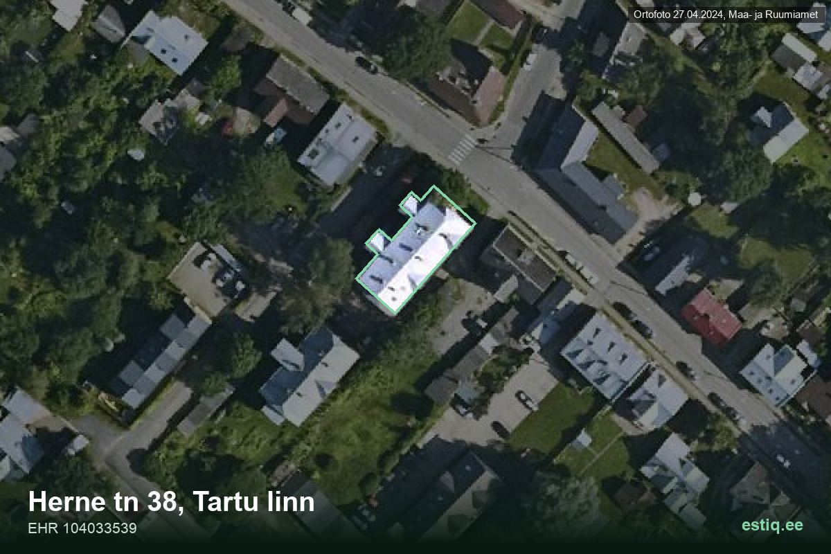 Herne tänav 38, Tartu – hoone aerofoto, kontuur ehitisregistri (EHR) andmetest