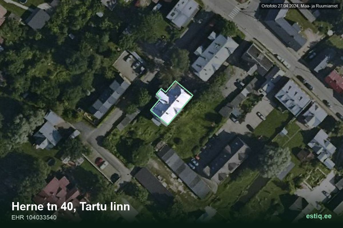 Herne tänav 40, Tartu – hoone aerofoto, kontuur ehitisregistri (EHR) andmetest