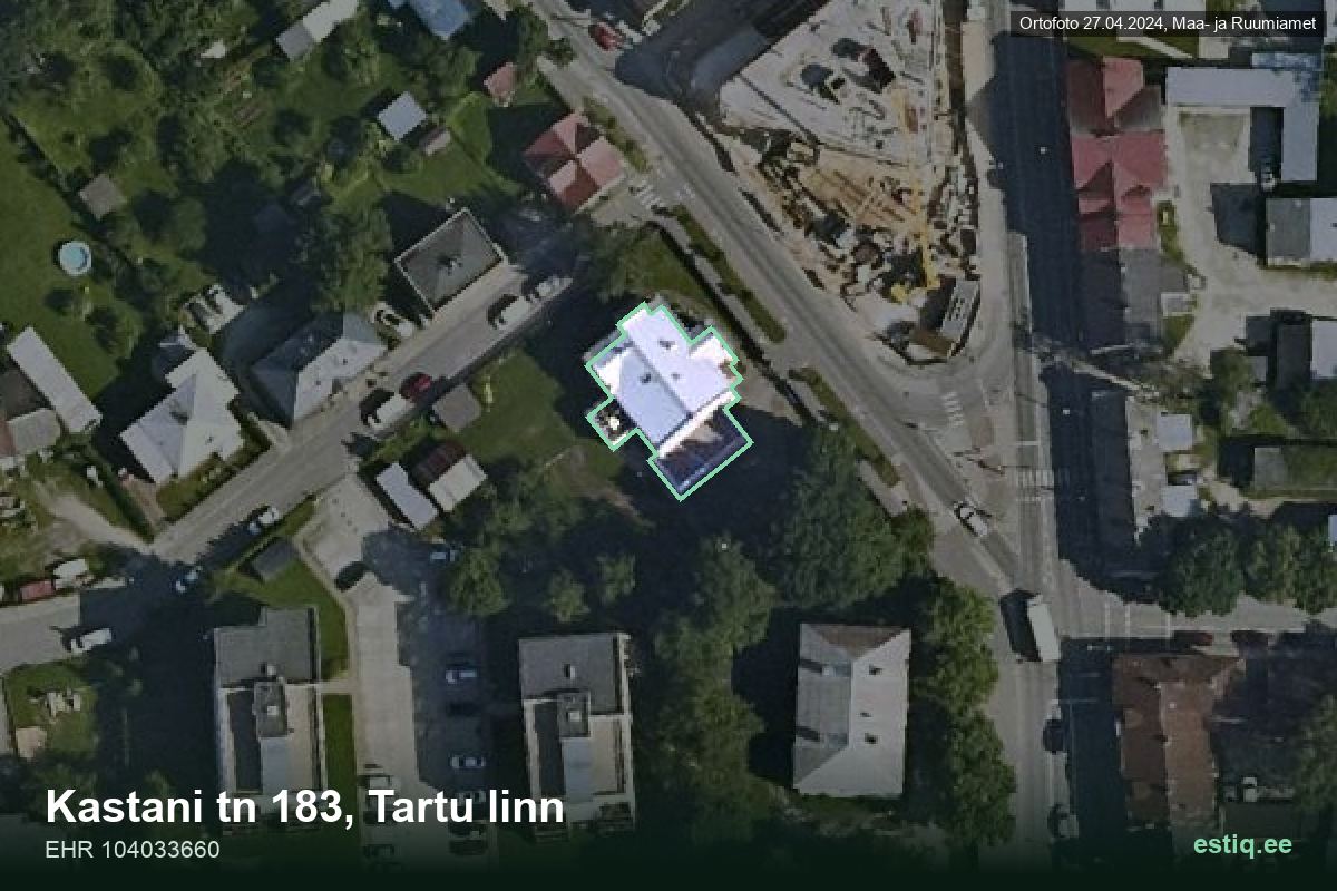 Kastani tänav 183, Tartu – hoone aerofoto, kontuur ehitisregistri (EHR) andmetest