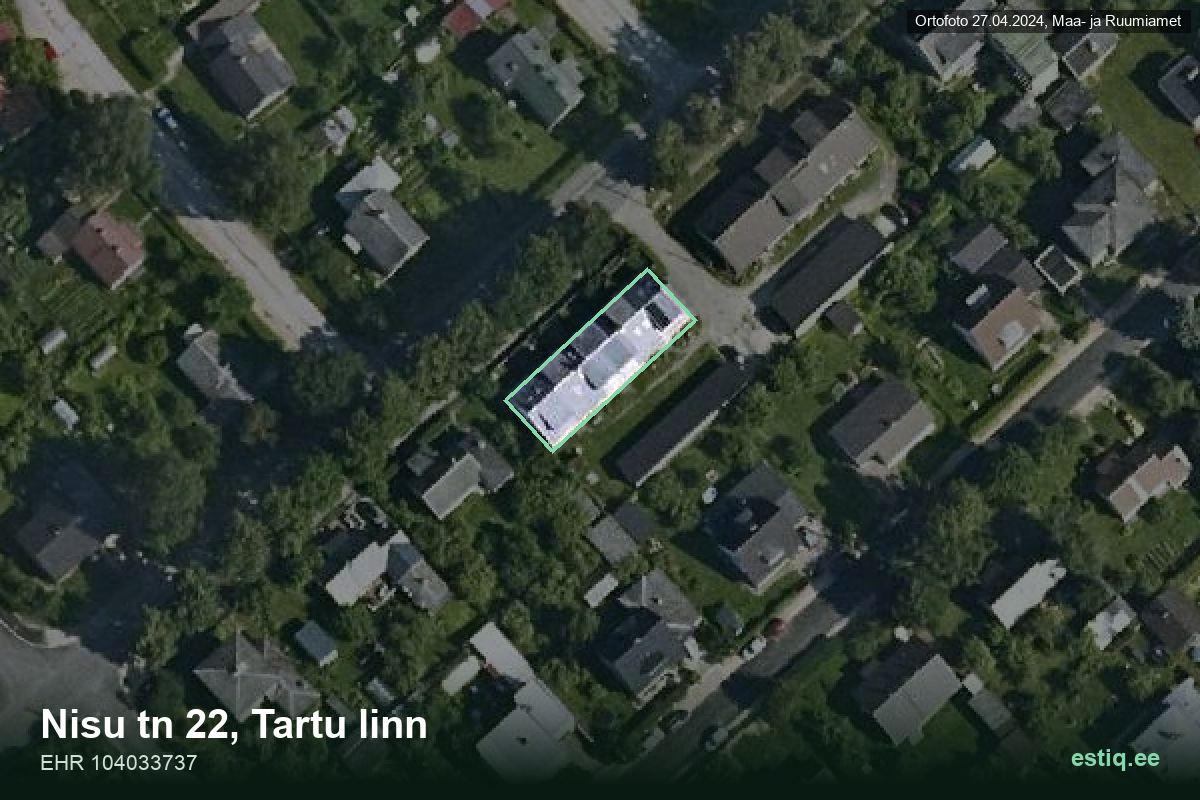 Nisu tänav 22, Tartu – hoone aerofoto, kontuur ehitisregistri (EHR) andmetest