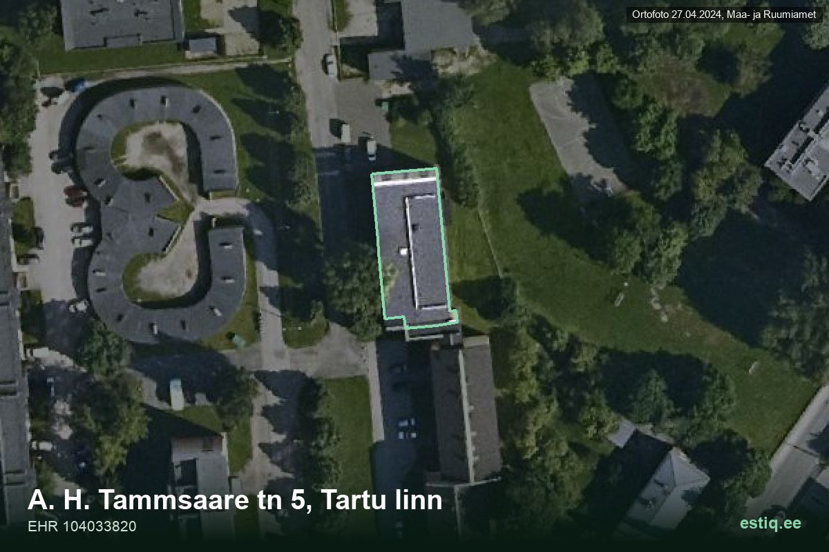 A. H. Tammsaare tänav 5, Tartu – hoone aerofoto, kontuur ehitisregistri (EHR) andmetest