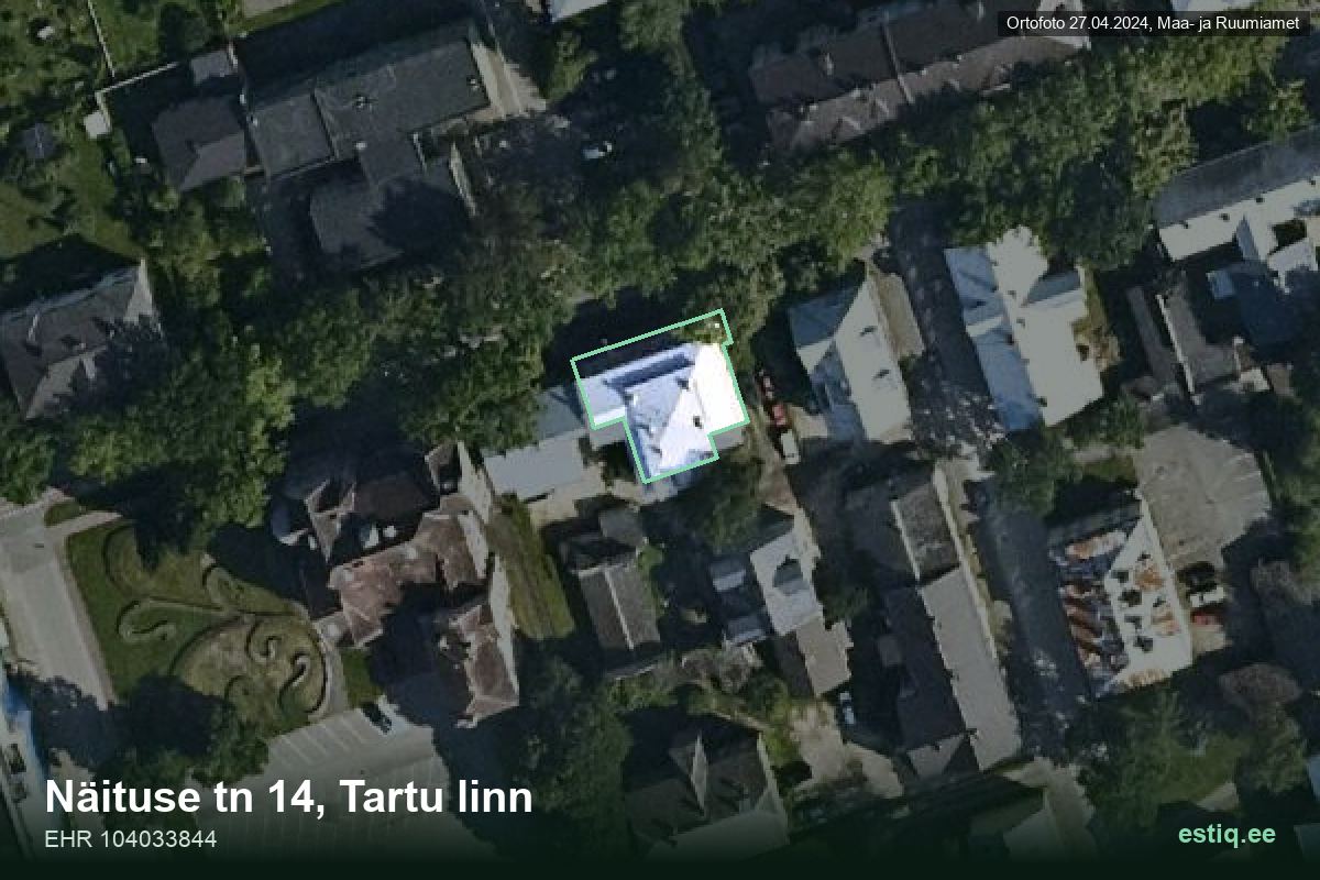 Näituse tänav 14, Tartu – hoone aerofoto, kontuur ehitisregistri (EHR) andmetest