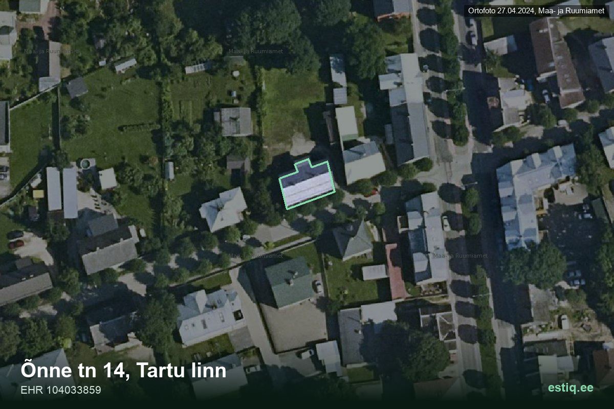 Õnne tänav 14, Tartu – hoone aerofoto, kontuur ehitisregistri (EHR) andmetest
