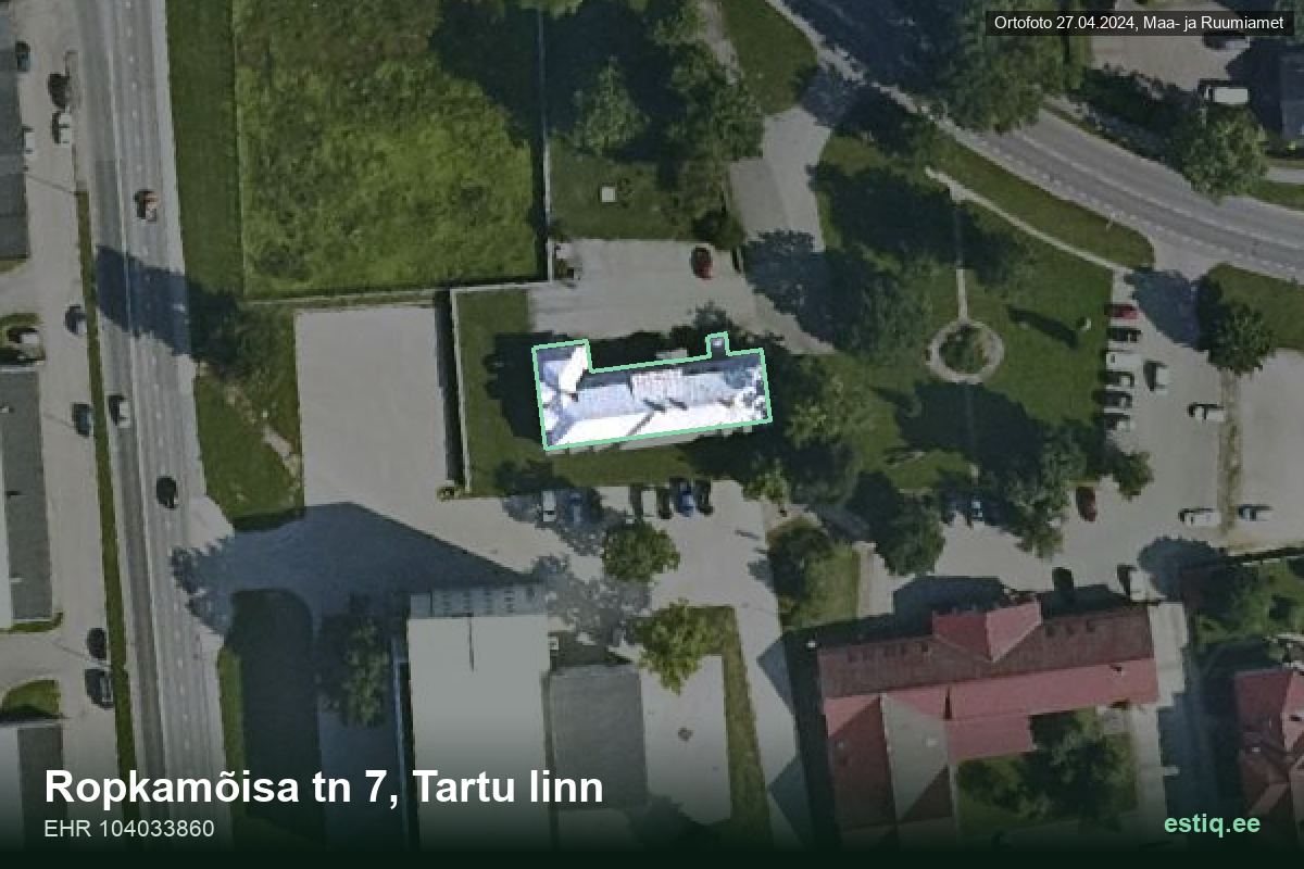 Ropkamõisa tänav 7, Tartu – hoone aerofoto, kontuur ehitisregistri (EHR) andmetest