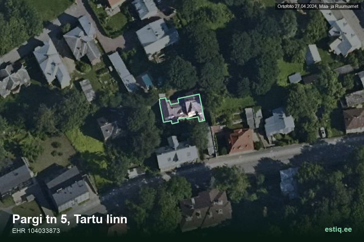 Pargi tänav 5, Tartu – hoone aerofoto, kontuur ehitisregistri (EHR) andmetest
