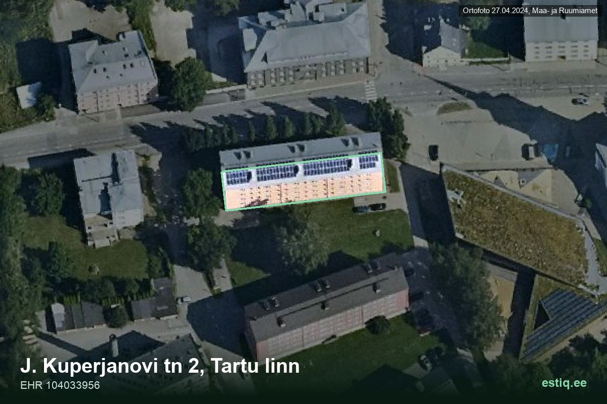 Kuperjanovi tänav 2, Tartu – hoone aerofoto, kontuur ehitisregistri (EHR) andmetest