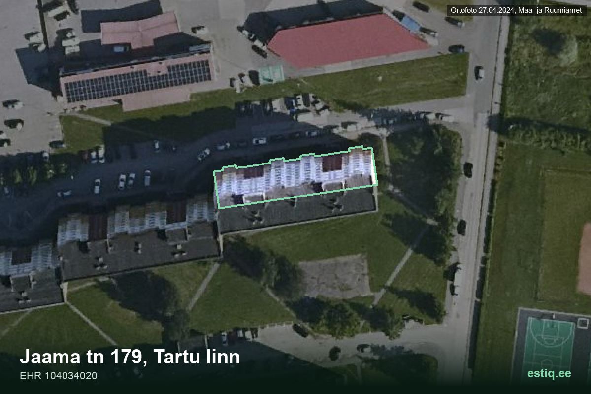 Jaama tänav 179, Tartu – hoone aerofoto, kontuur ehitisregistri (EHR) andmetest