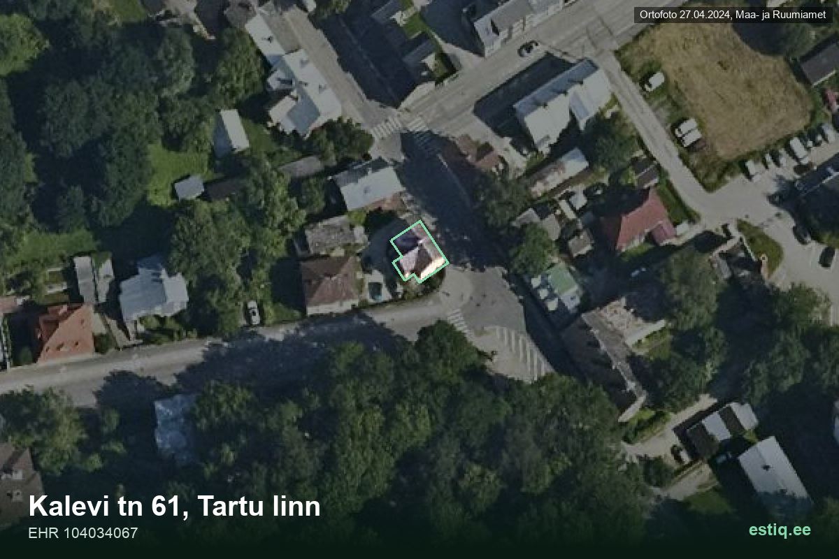 Kalevi tänav 61, Tartu – hoone aerofoto, kontuur ehitisregistri (EHR) andmetest