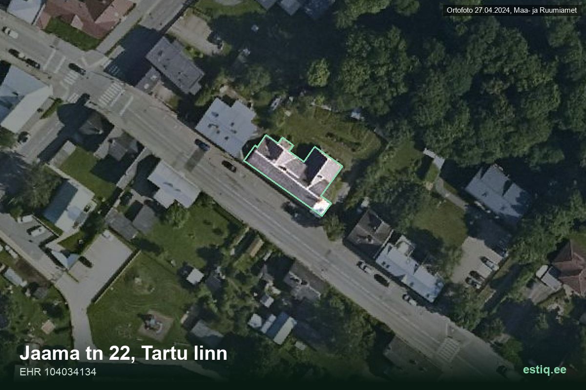 Jaama tänav 22, Tartu – hoone aerofoto, kontuur ehitisregistri (EHR) andmetest