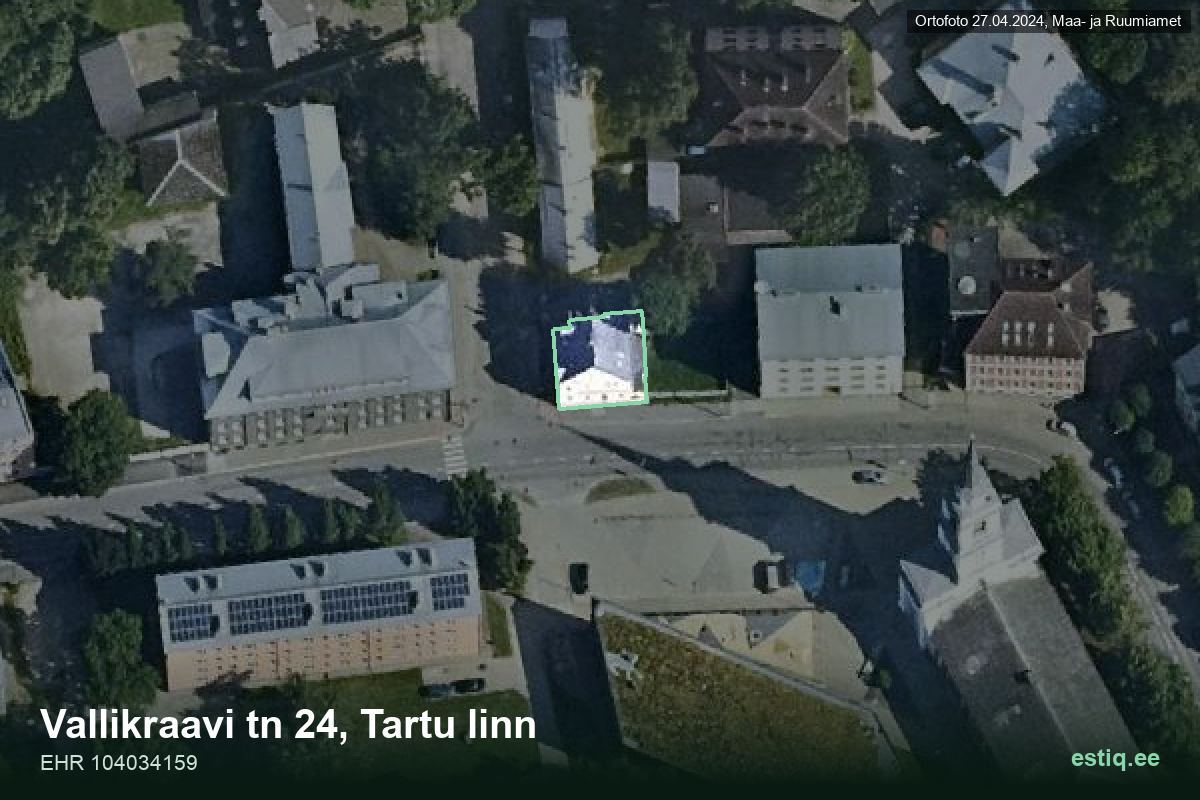 Vallikraavi tänav 24, Tartu – hoone aerofoto, kontuur ehitisregistri (EHR) andmetest