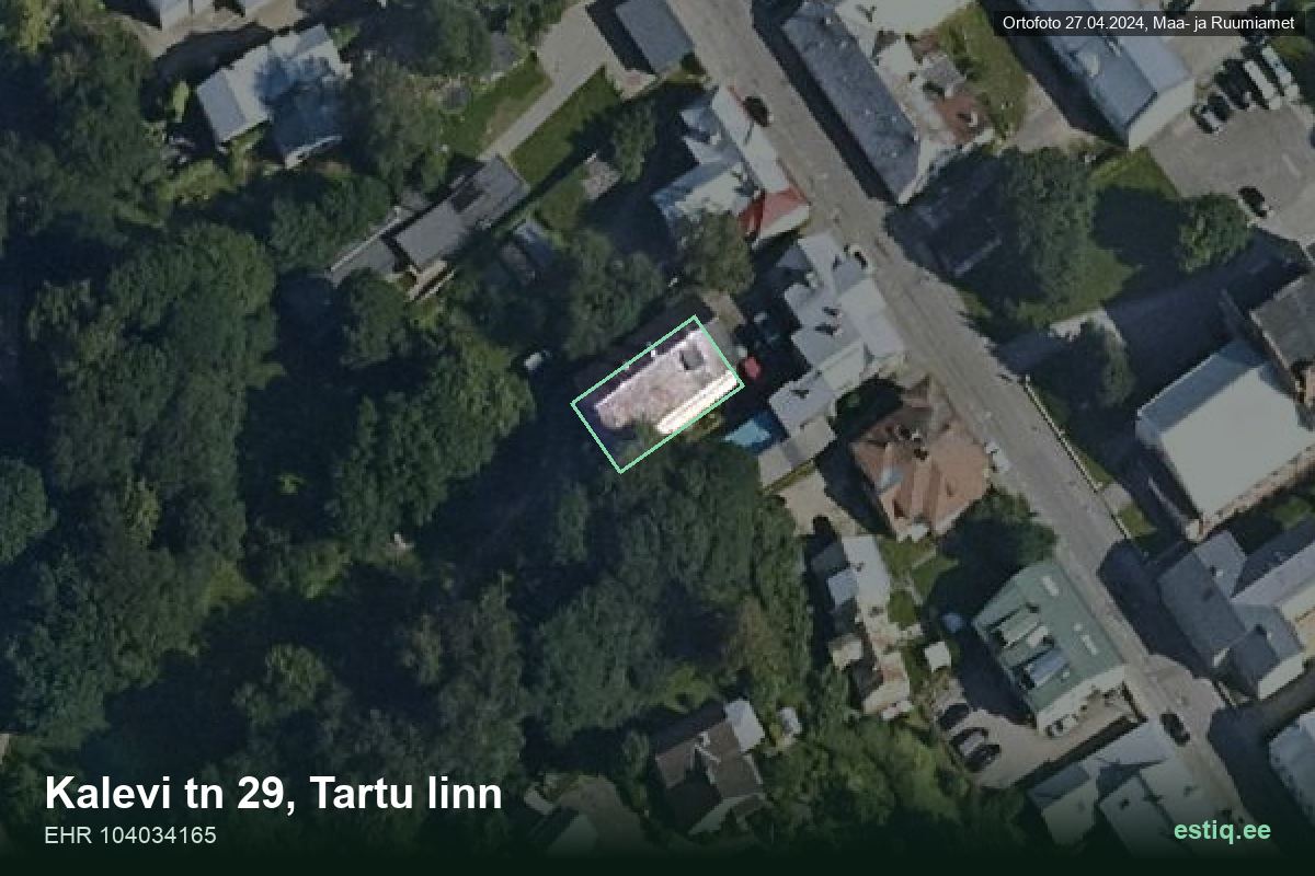 Kalevi tänav 29, Tartu – hoone aerofoto, kontuur ehitisregistri (EHR) andmetest