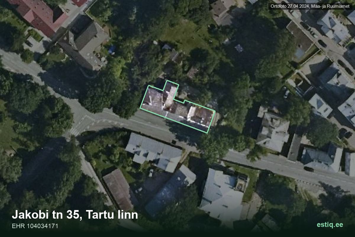 Jakobi tänav 35, Tartu – hoone aerofoto, kontuur ehitisregistri (EHR) andmetest